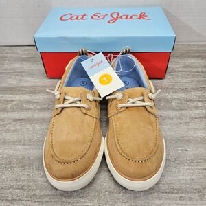 Cat & Jack Boys Reece Sneakers Beige Faux Suede Boat Shoes Size 1 NIB